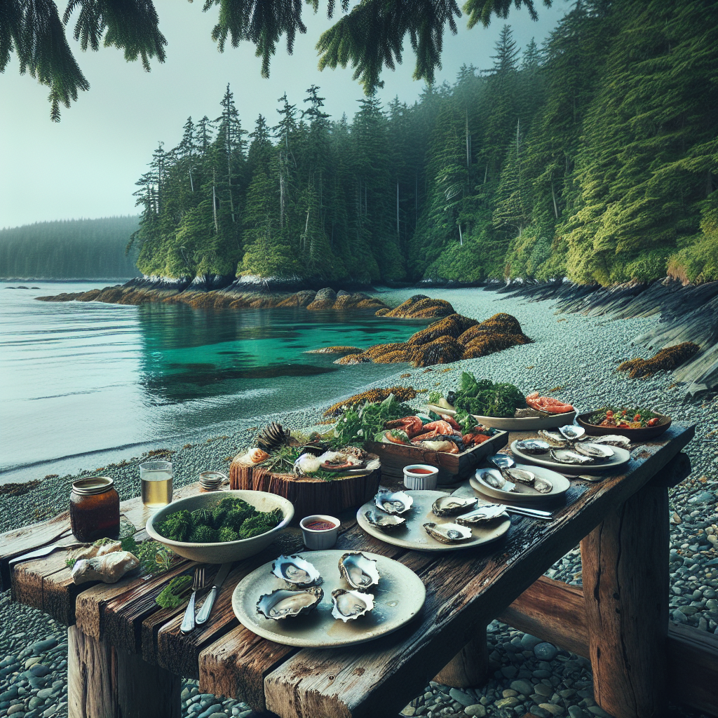 A feast of freshly harvested oysters and seafood, ready to delight the senses by the picturesque Pacific Northwest shore.